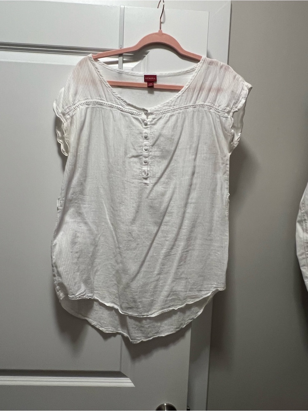 White Button Front Cotton-Blend Peasant Top